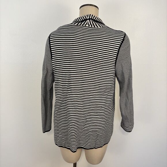 TALBOTS Women Open Cardi Cardigan Sz M Petite Black White Stripe Sweater Jacket - Picture 7 of 7